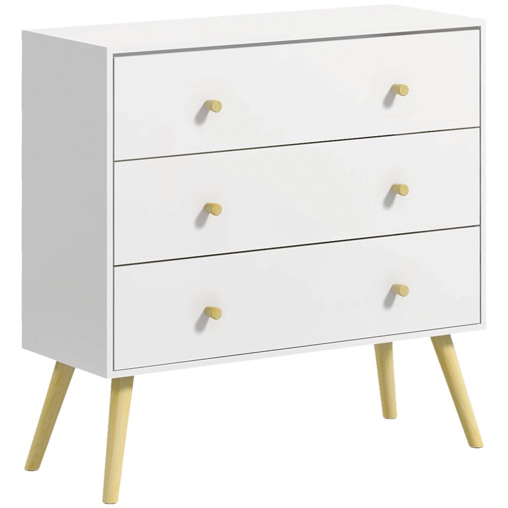 Cassettiera con 3 Cassetti ¨C Zephmum ¨C Bianco Legno Pino 80x30x80 cm