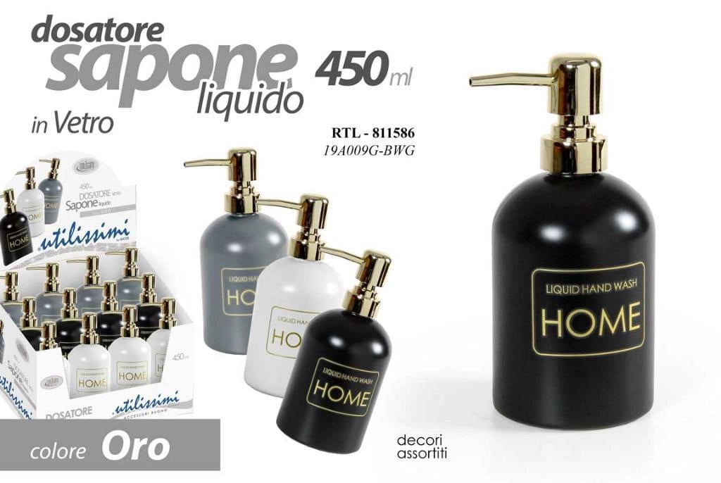 Dispenser Dosatore Sapone liquido in vetro home oro 450 ml 3 Colori
