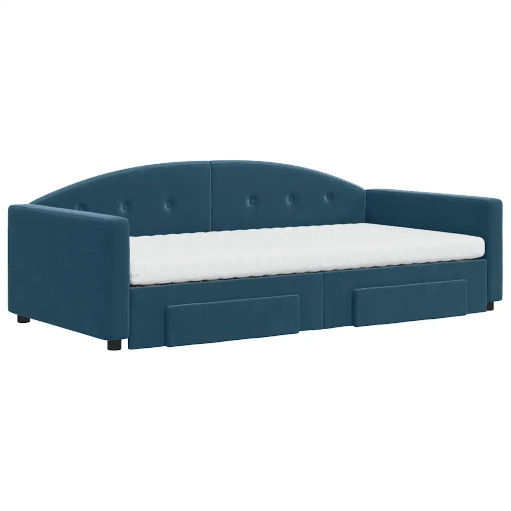 Divano Letto Estraibile con Cassetti Blu 100x200 cm in Velluto