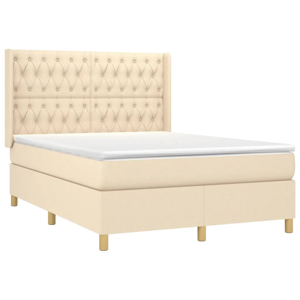 Letto a Molle con Materasso e LED Crema 140x200 cm in Tessuto 3139122
