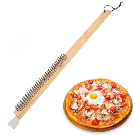 Pizzaborstel con gancio di appoggio - Filo di rame - Manico in legno - Scopa in acciaio inossidabile - Accessori - Spatola per pizza