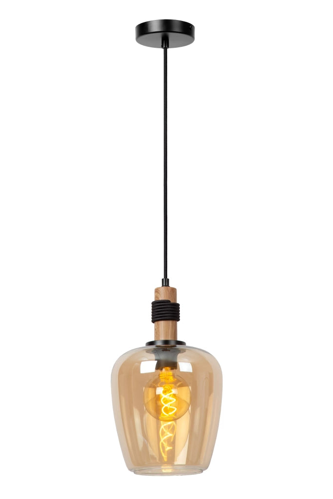 Lampada sospensione Lucide Ilona vetro nera legno Ø22 E27
