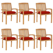 Sedie da Giardino Impilabili con Cuscini 6 pz Massello di Teak cod mxl 8421