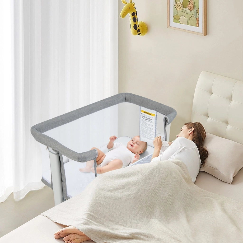 Culla per bambini 3 in 1 con 5 livelli di altezza regolabili borsa da viaggio, Traversina per bambini Grigio-Culle