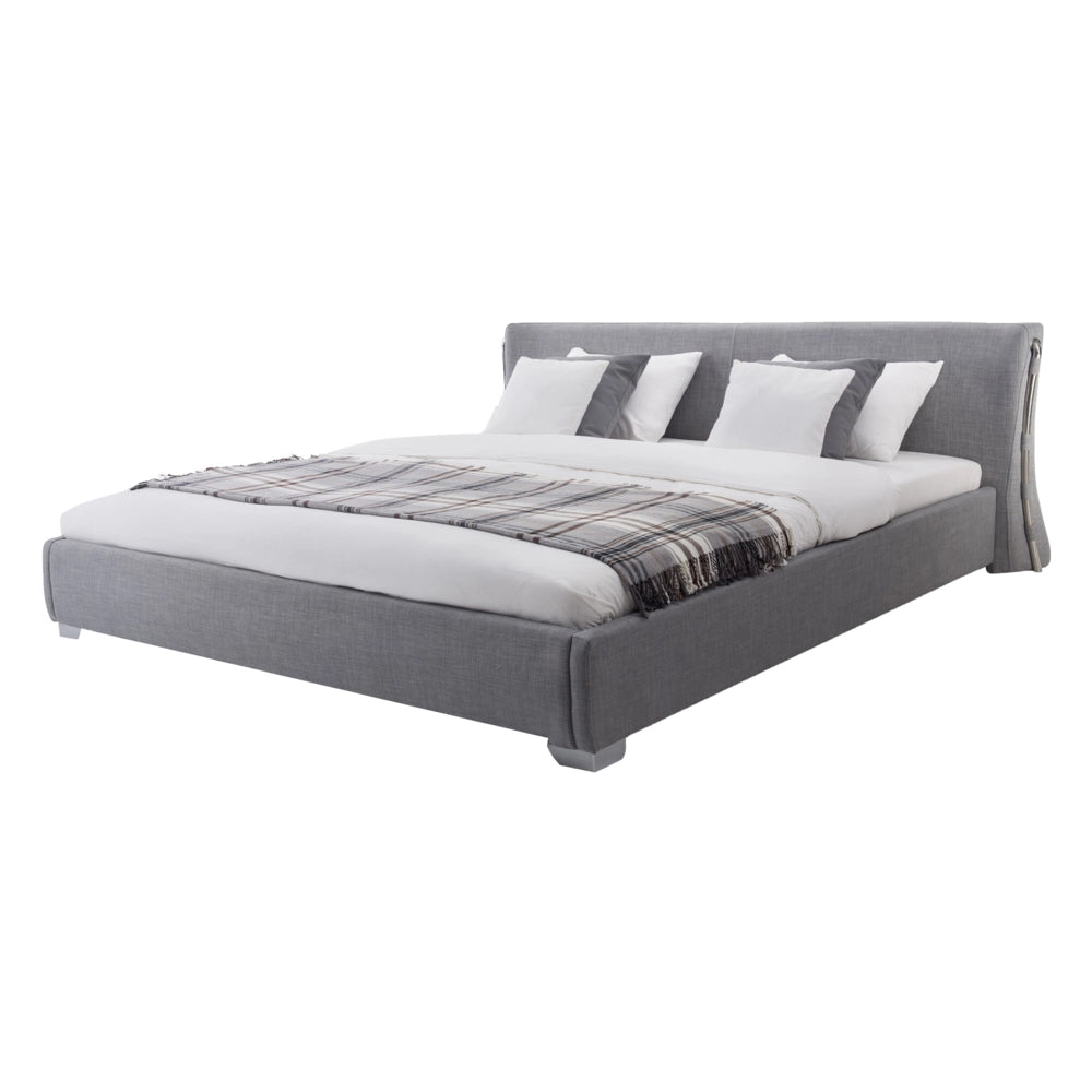 Letto in Tessuto Grigio con Testiera Curva Rete a Doghe 140 x 200 cm