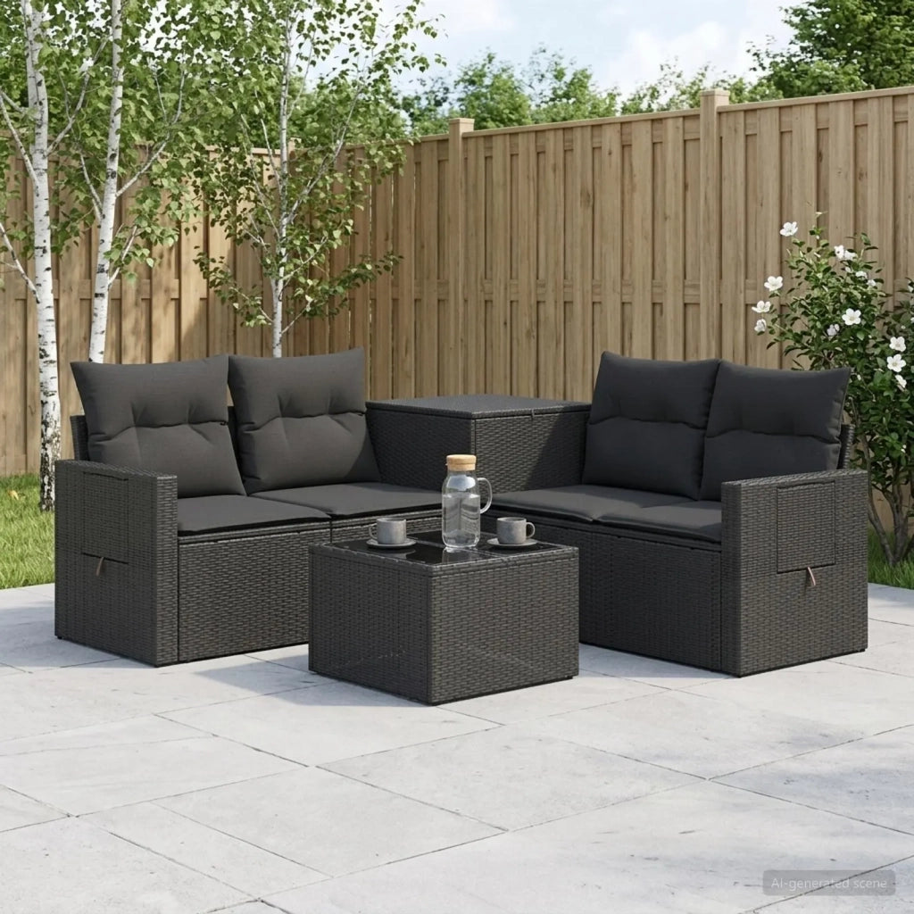 Set di divani 6 pz Nero Rattan sintetico e Acciaio 3447442