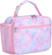 Borsa isolata per bambini - Grande valigetta per bambini con contenitore per bottiglie, lattina impermeabile, valigetta impermeabile per pic nic, scuola, disegno a batik rosa