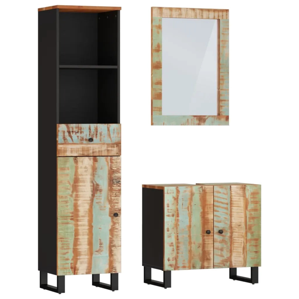 vidaXL Set Mobili da Bagno 3 pz in Legno Massello di Recupero