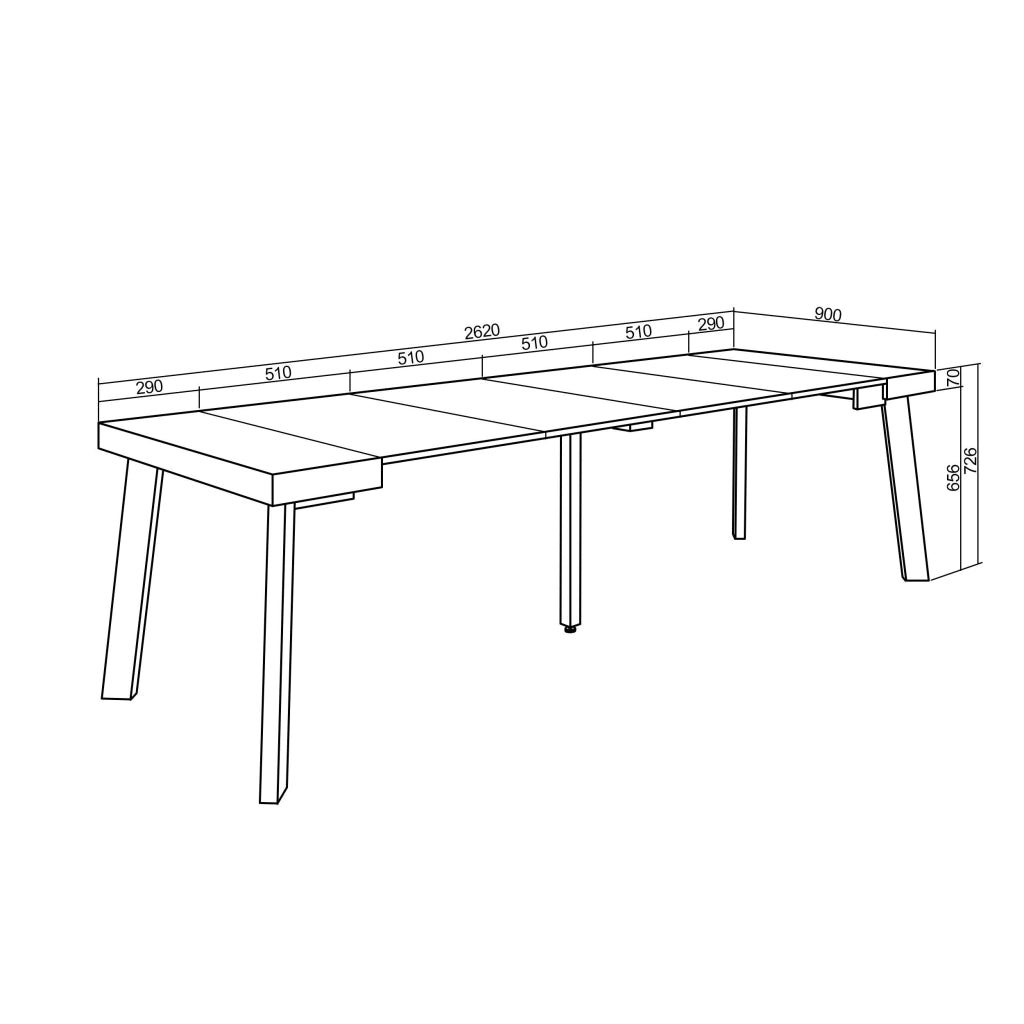 Consolle allungabile, 262x90x73cm, Per 12 persone, Gambe in legno, colore Rovere e bianco RF3116