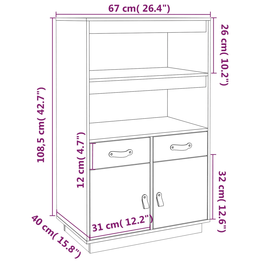Credenza Bianca 67x40x108,5 cm in Legno Massello di Pino 820158
