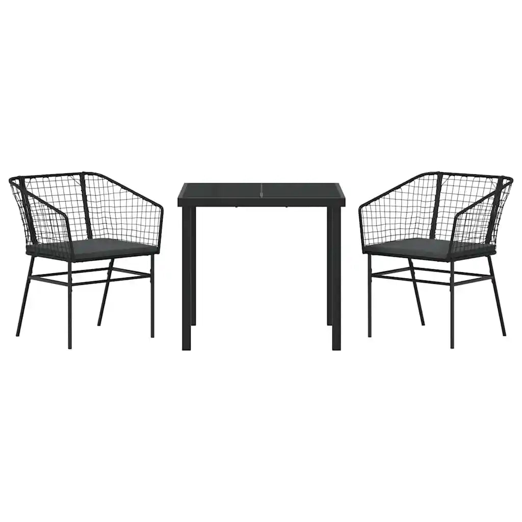 Set da Pranzo per Giardino 3 pcs Nero polyrattan