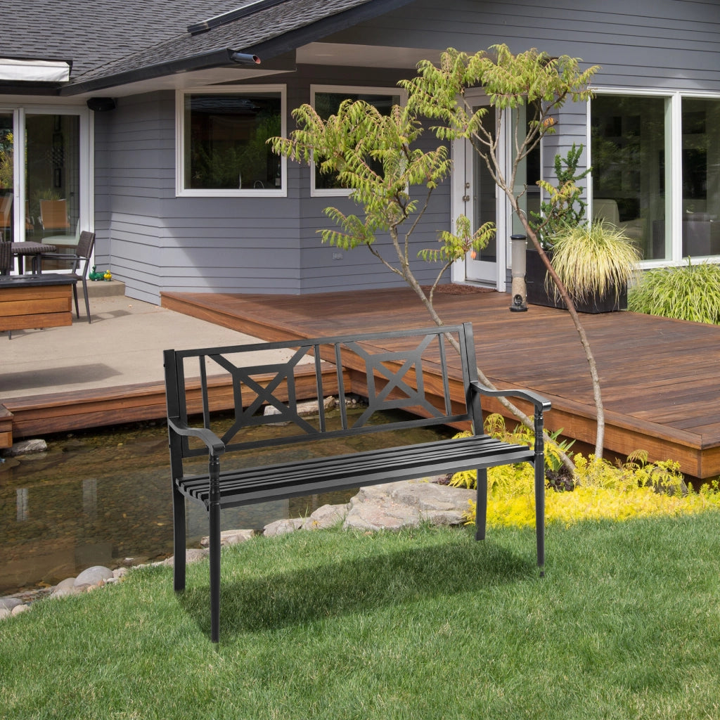 Panchina da giardino 2 posti ¨C zephmum ¨C 128x62.5x81.5 cm nero