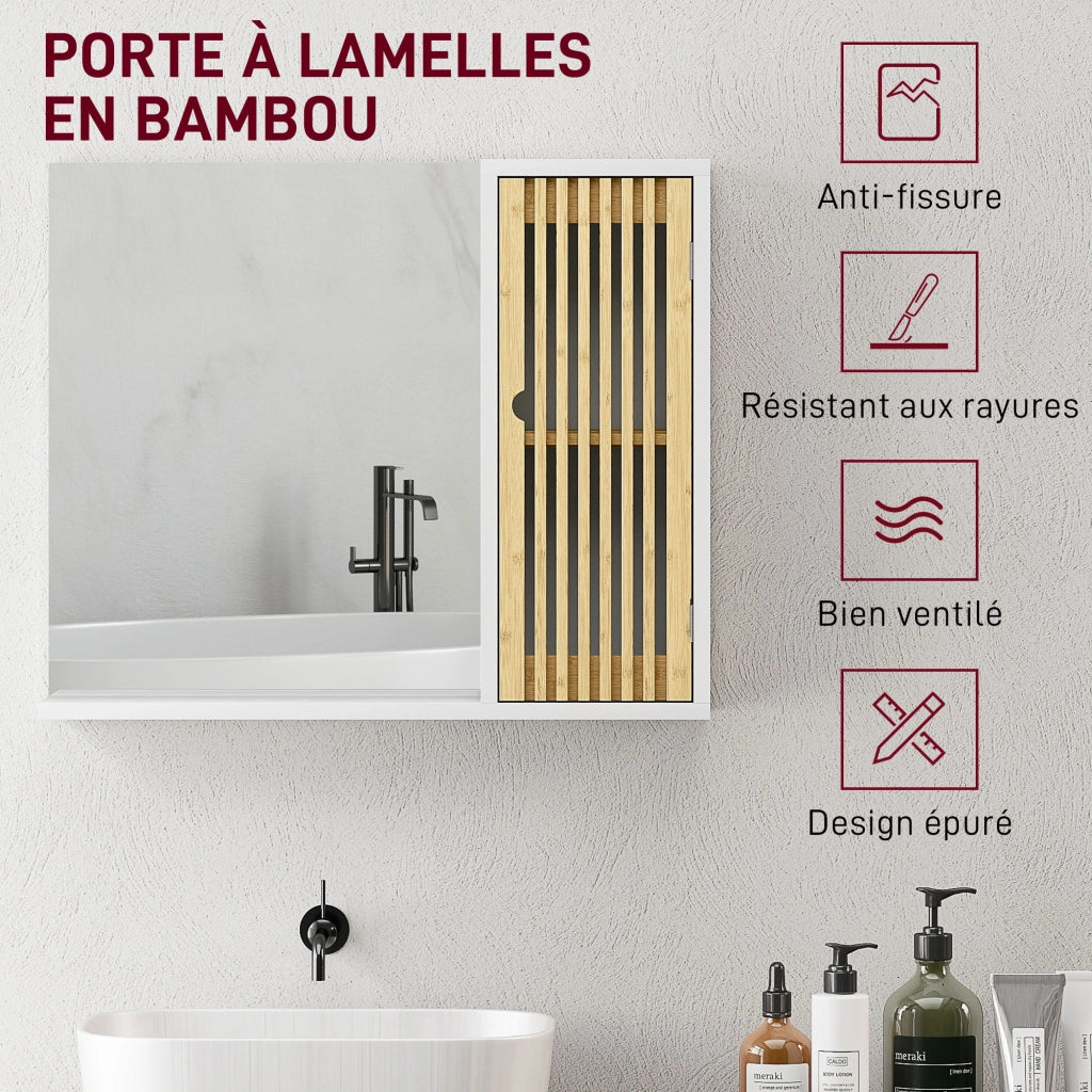 Mobile da bagno con specchio e ante in bamb¨´ ¨C Xylo ¨C Bianco con ripiani regolabili