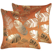 Set di 2 cuscini decorativi velluto arancione 45 x 45 cm Foglia d'oro stampa Accessori arredo glamour