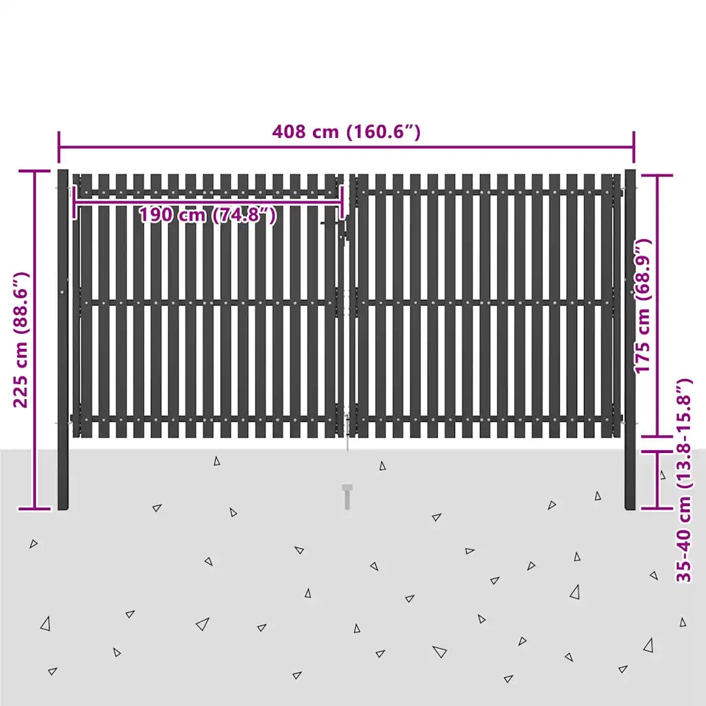 Cancello per Recinzione da Giardino in Acciaio 400x175 cm Antracite 146337