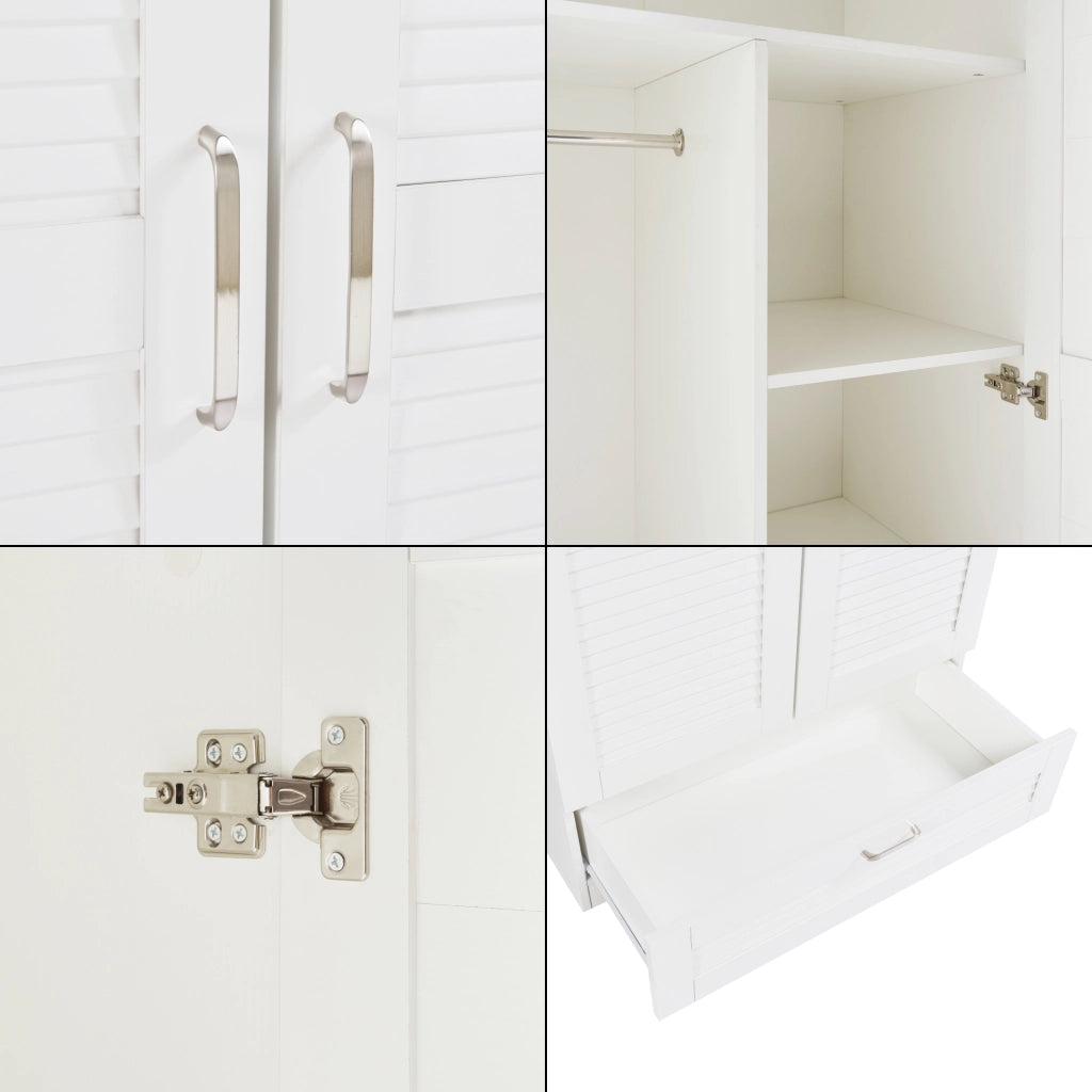 Armadio Guardaroba Finning con Ante a Persiana e Cassetto 176 x 80 x 52 cm Bianco [en.casa]