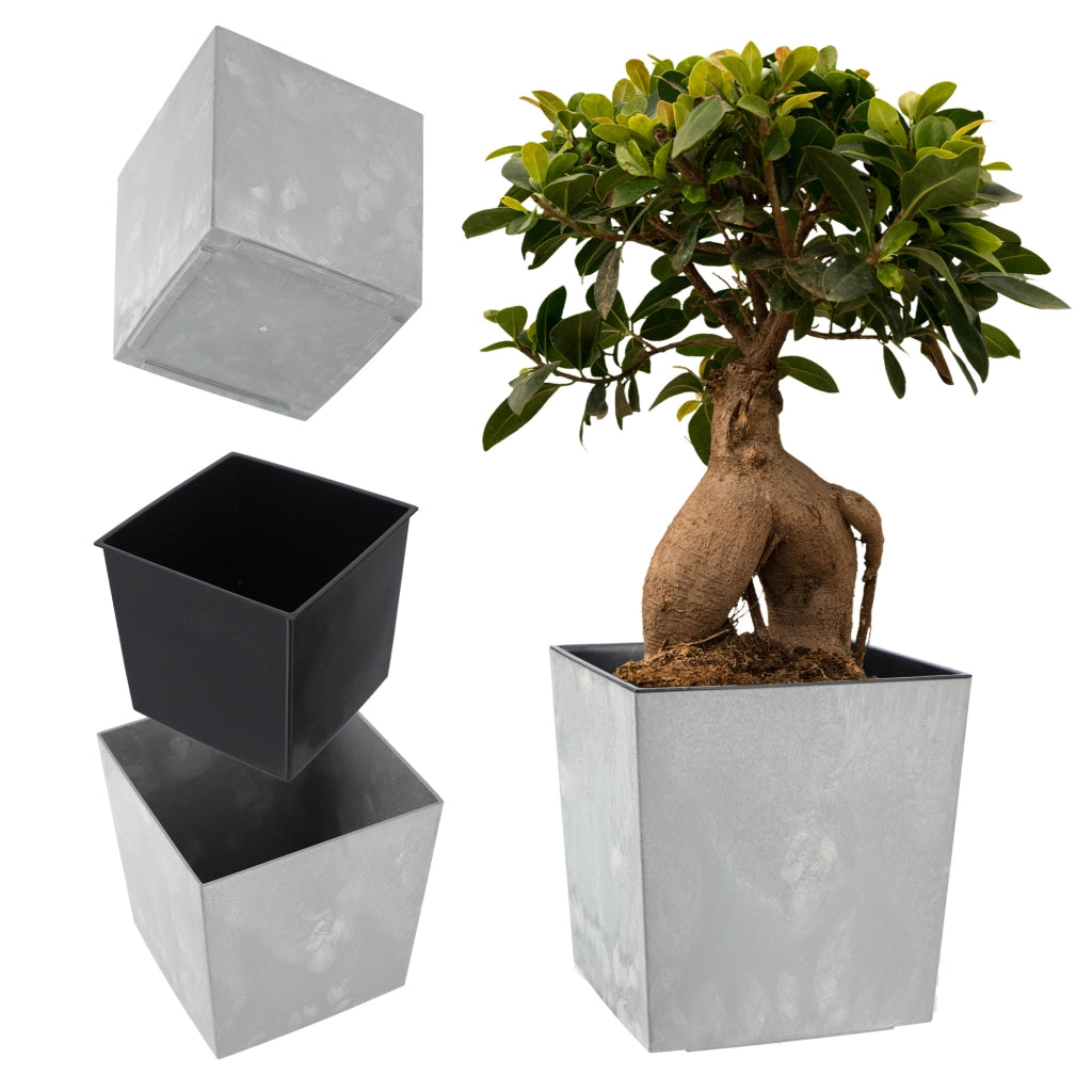 Vaso da fiori KADAX da 30 cm, copertura in plastica grigia con inserto.