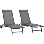 Set di 2 Lettini Prendisole in Alluminio e Textilene con Ruote, Schienale Reclinabile, Carico Max. 150 Kg, Grigio Scuro