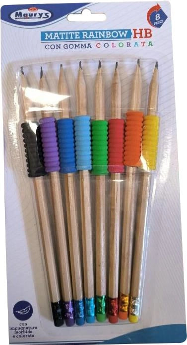 MATITE HB RAINBOW CON GOMMA INTEGRATA E COLORATA 8PZ