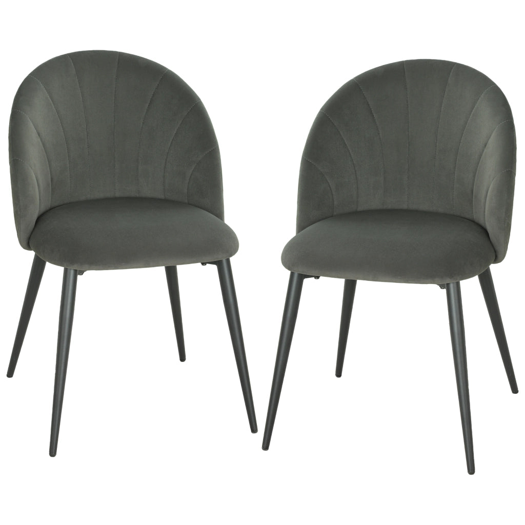 Set 2 Sedie da Pranzo Imbottite con Schienale a Conchiglia in Velluto, 52x55x79 cm, Grigio