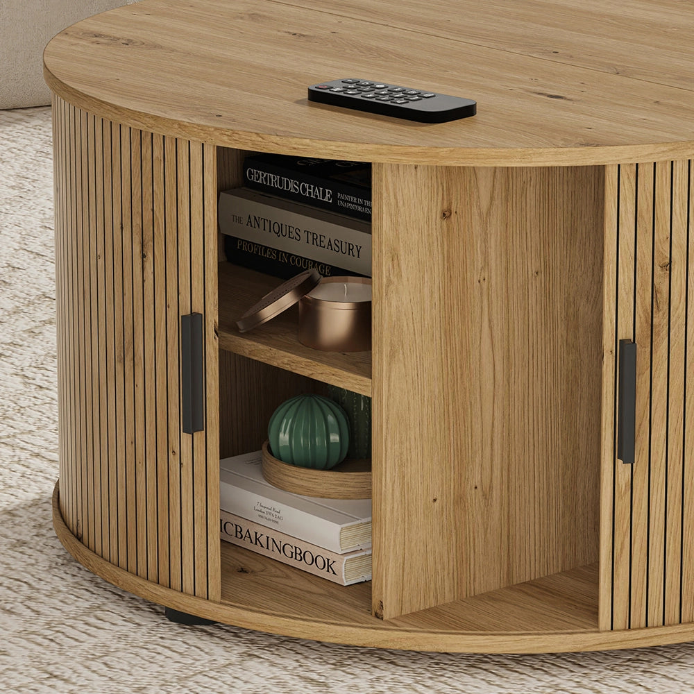 Tavolino soggiorno Selva Rovere 80 x 80 cm con porta scorrevole Vicco