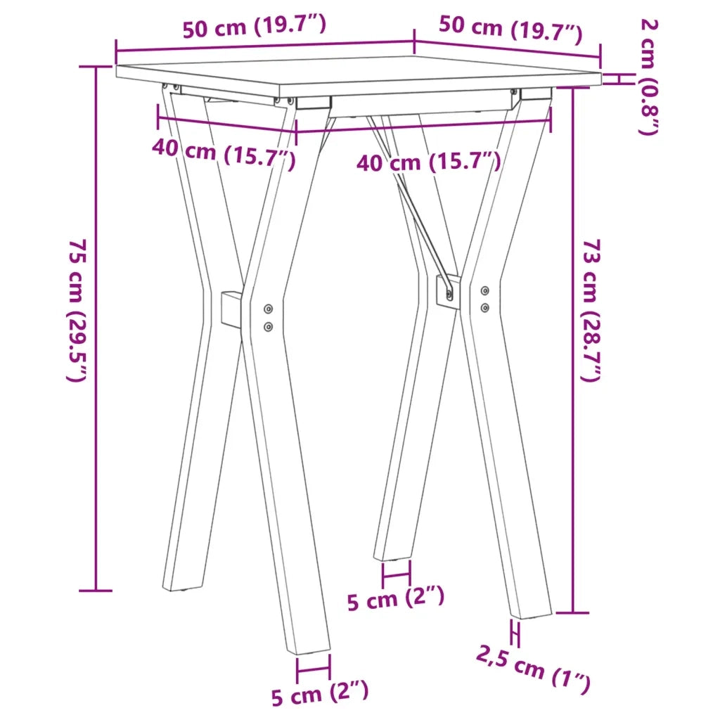 vidaXL Tavolo da Pranzo Telaio a Y 50x50x75 cm Legno Pino e Acciaio
