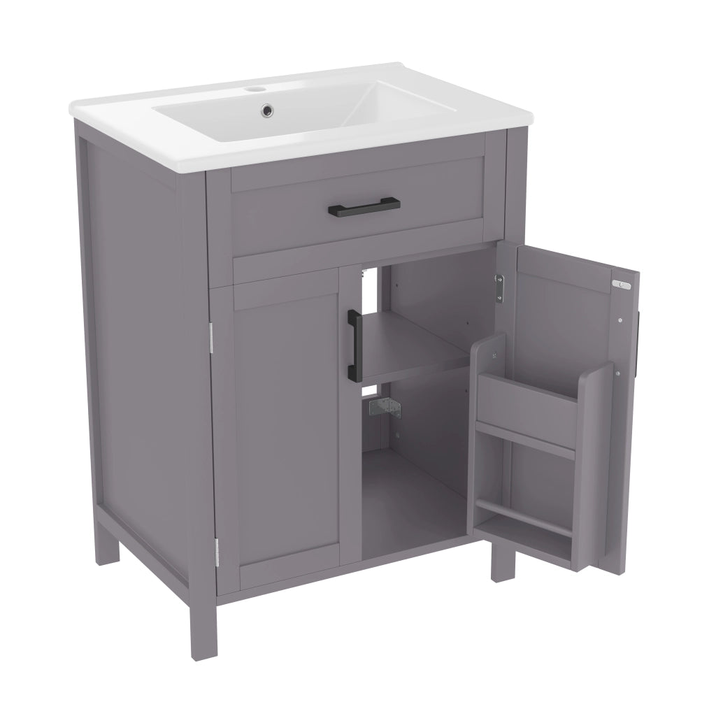 Mobile Bagno con Lavabo Integrato ¨C MINIMAL ¨C Grigio, 2 Ante, Cassetti, 60x46x85