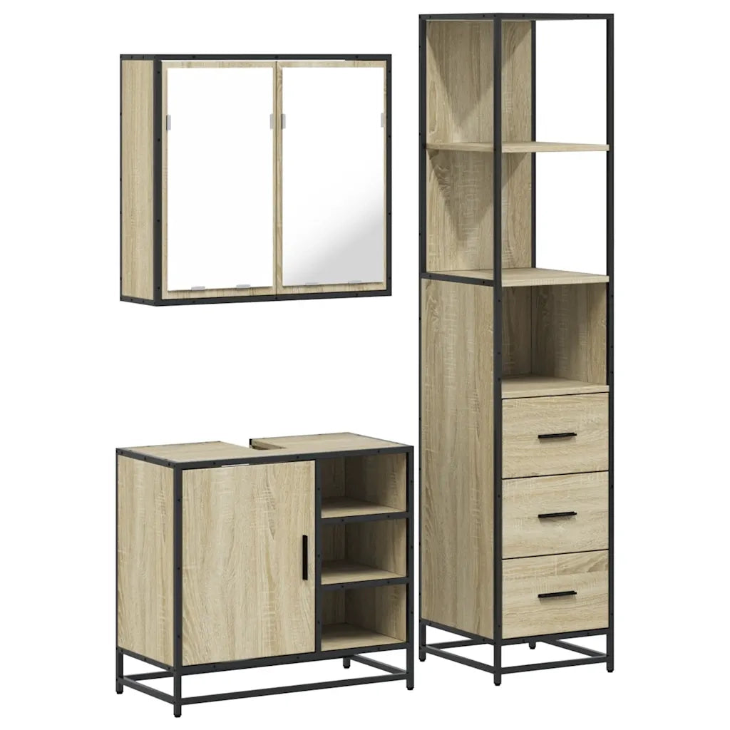Set Mobili da Bagno 3 pz Rovere Sonoma in Legno Multistrato