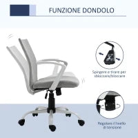 Sedia da Ufficio Ergonomica a Dondolo, Sedia da Studio Girevole, Poltrona Scrivania con Altezza Regolabile in Tessuto, 61x61x89-99 cm, Grigio Chiaro