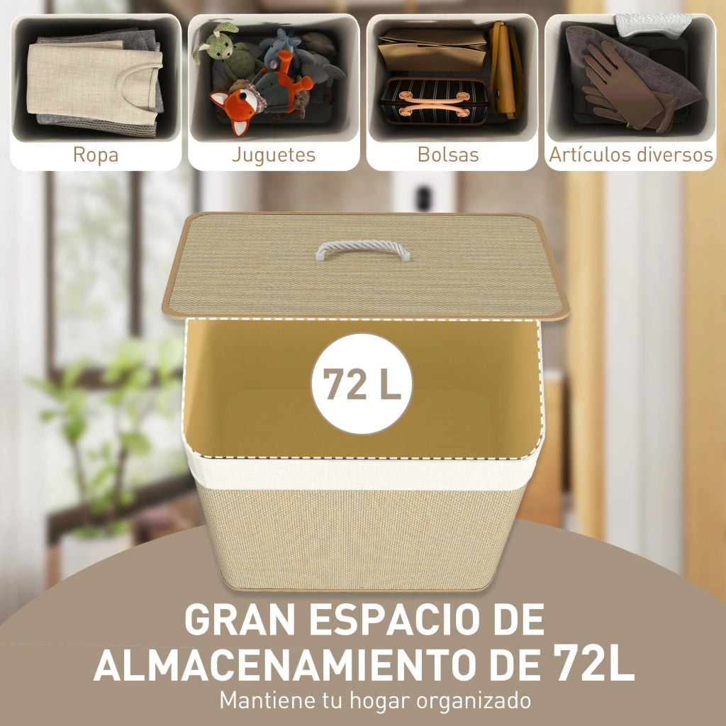 Cesto Ropa Sucia con Tapa 72L ¨C Zephmum ¨C Naturale 40x30x60 cm