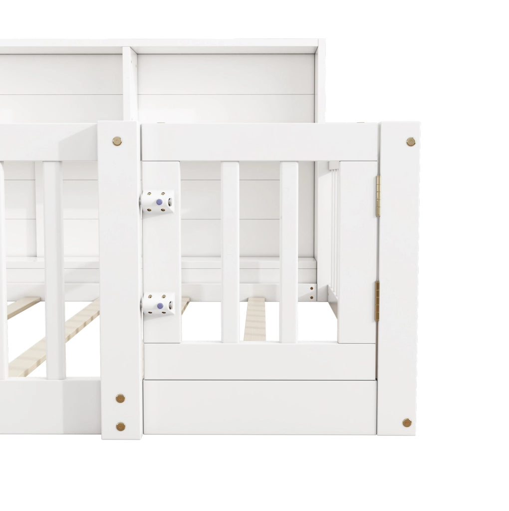 Daybed 140x200 cm con sponde di sicurezza e vani laterali; in pino e MDF; bianco