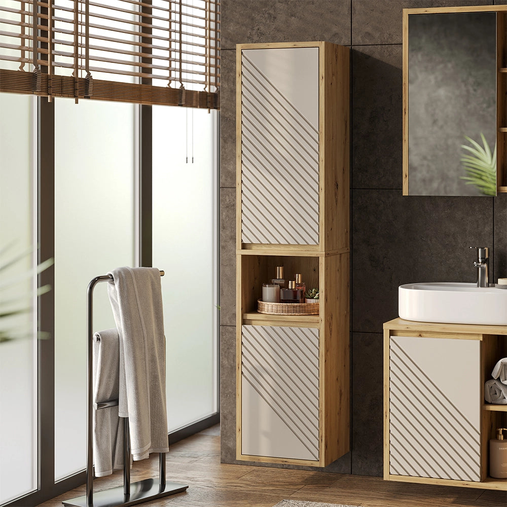 Armadio per il bagno Viola Rovere artigianale/Cachemire 38 x 170 cm Vicco