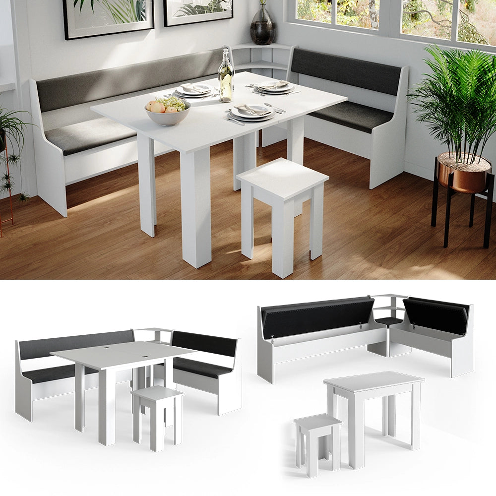 Vicco Gruppo panca ad angolo Bianco 210 x 41.5 cm con tavolo