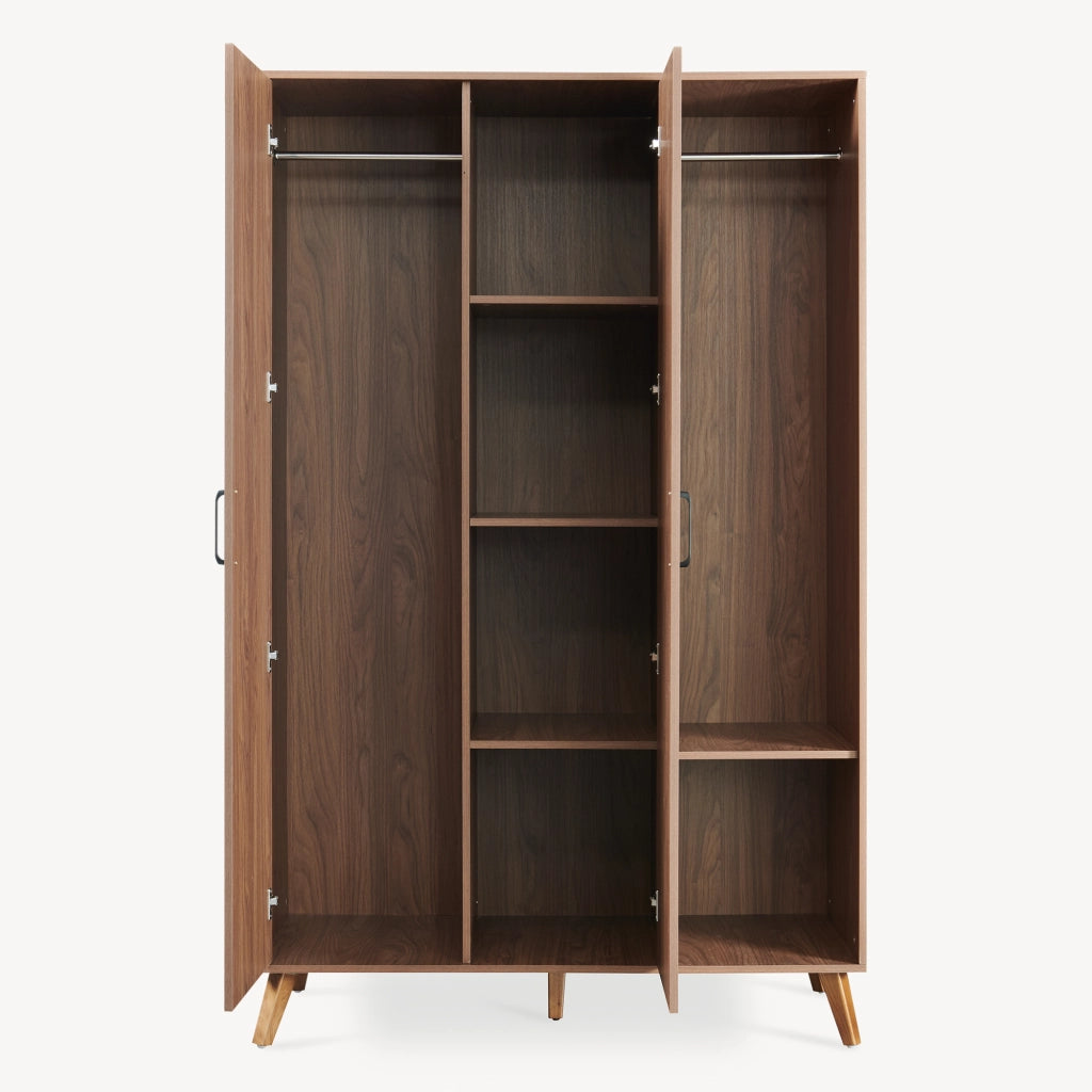 Armadio Guardaroba Norg con 2 Ante e 5 Scomparti 191x120x52 cm - Effetto Noce [en.casa]