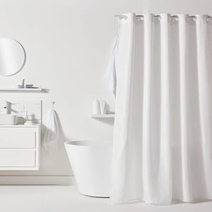 Tenda da doccia a nido d'ape - Bianca - Poliestere - 180 x 200 cm - 12 ganci - UTILITY - TODAY