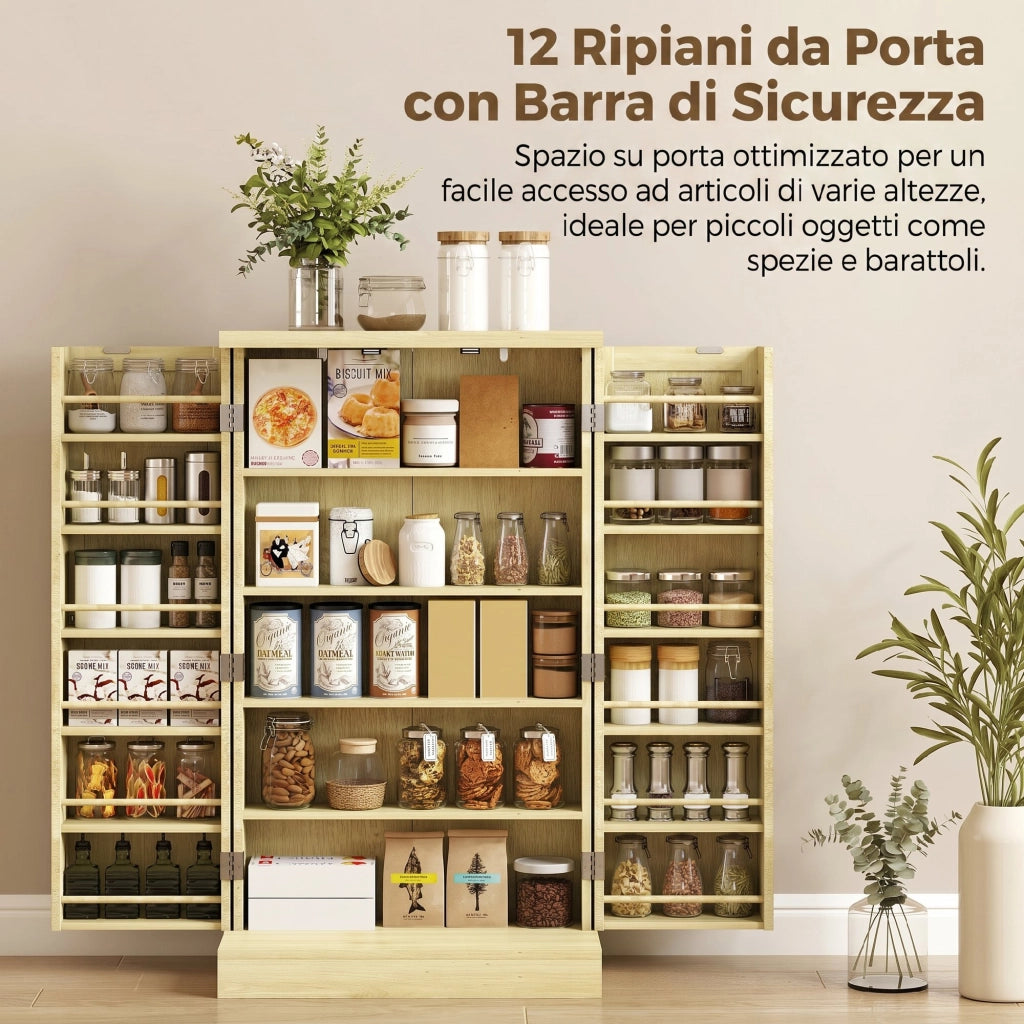 Mobile Dispensa con 12 Rastrelliere Spezie ¨C Zephmum ¨C Legno Naturale 104x40x200