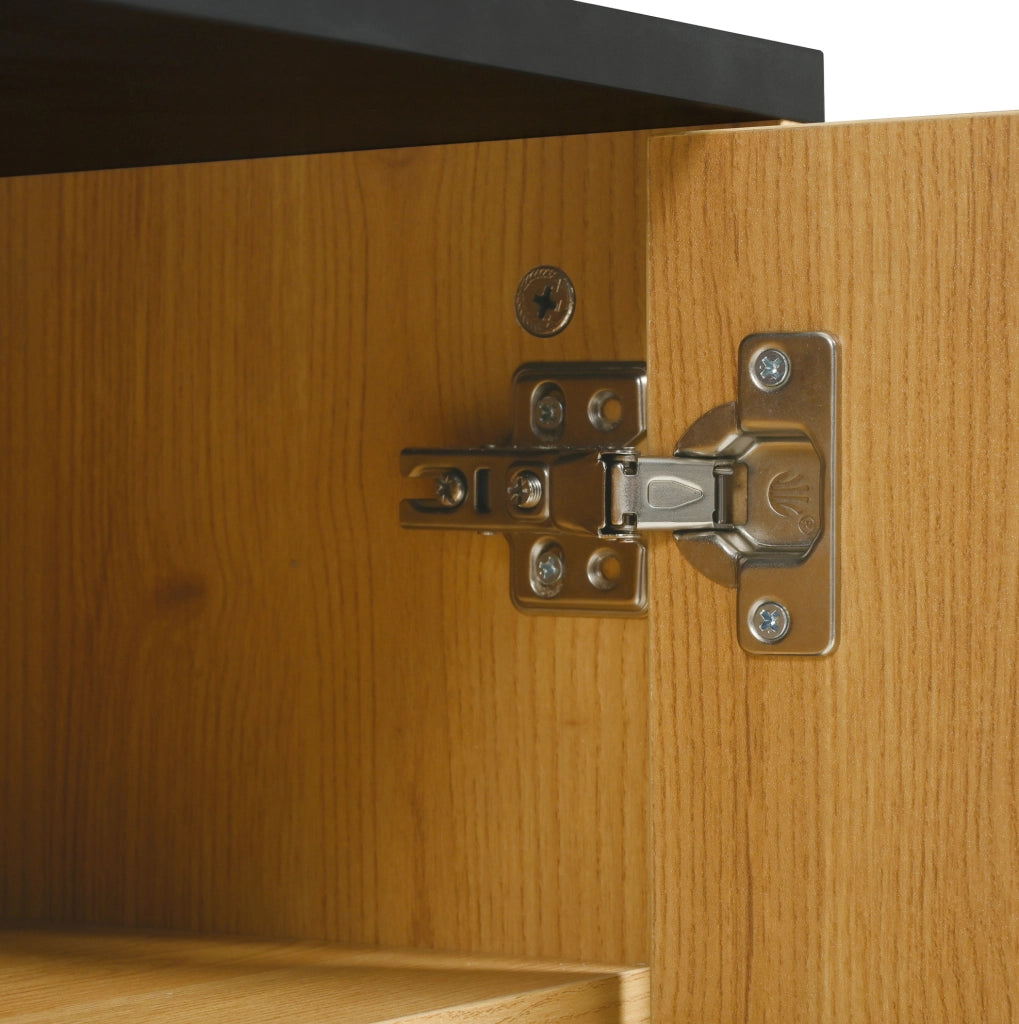 Mobile TV 180 cm nero e legno con LED, 3 ante e cassetto