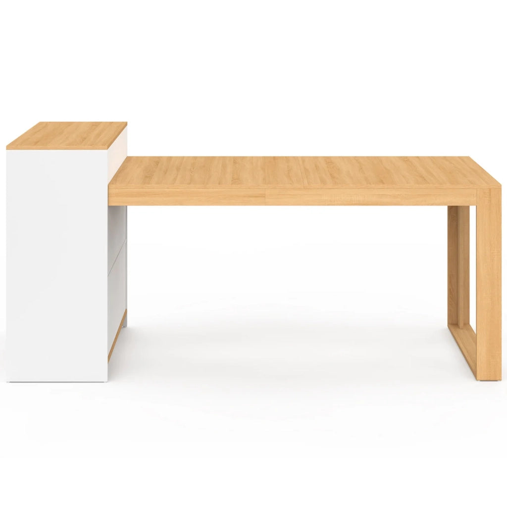IDMarket - Isola centrale con tavolo da pranzo per 5 persone GARY 190 cm bianco con piano effetto legno