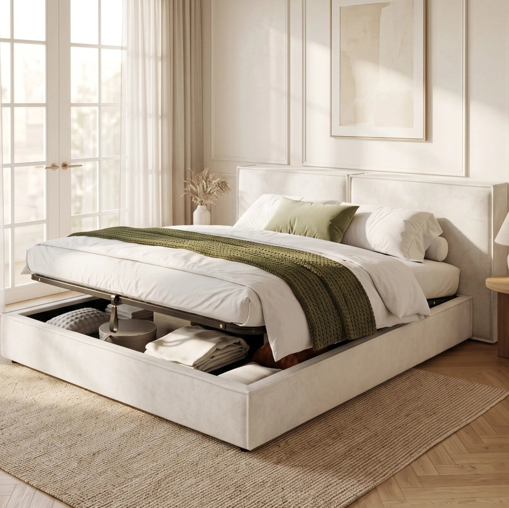 Letto matrimoniale imbottito 180x200 cm con vano contenitore idraulico