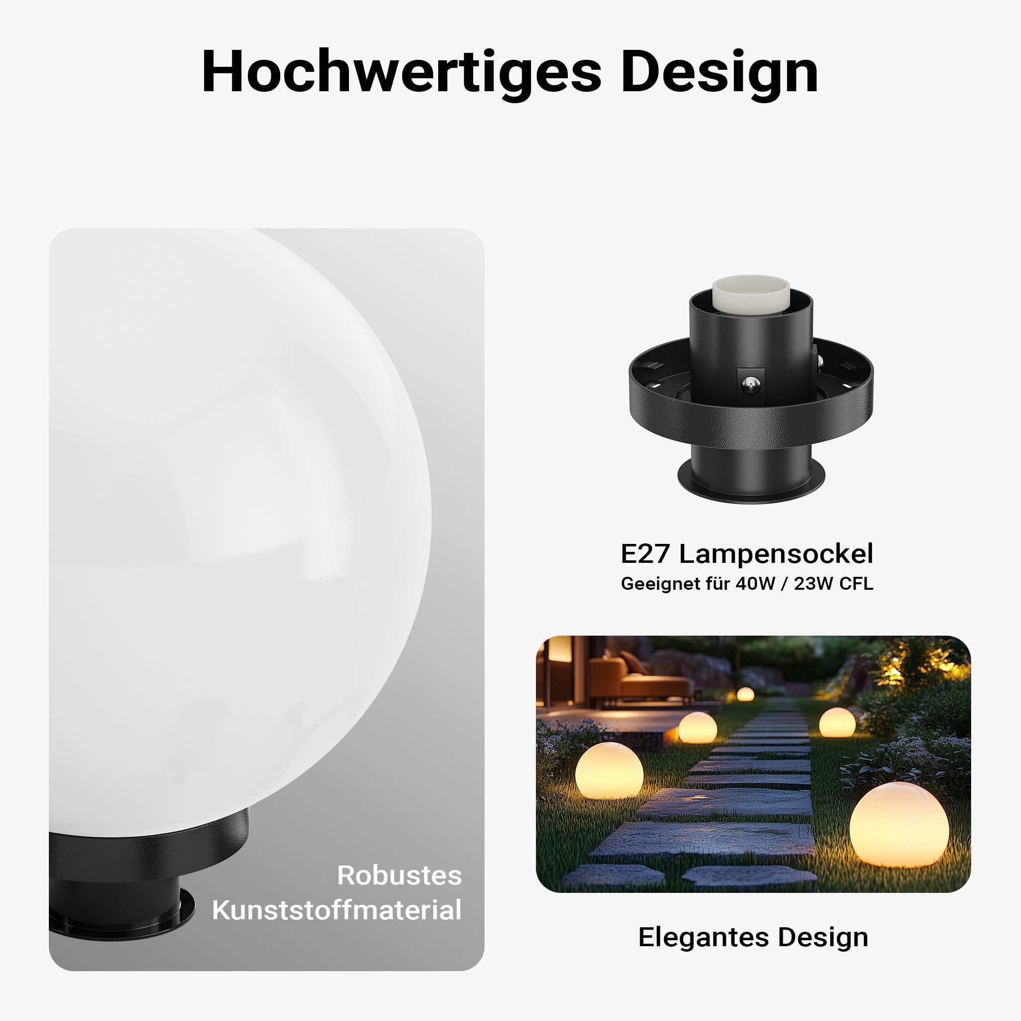 Sfera luminosa per esterno Ø30 cm Lampada da giardino con picchetto IP44 40 W Attacco E-27