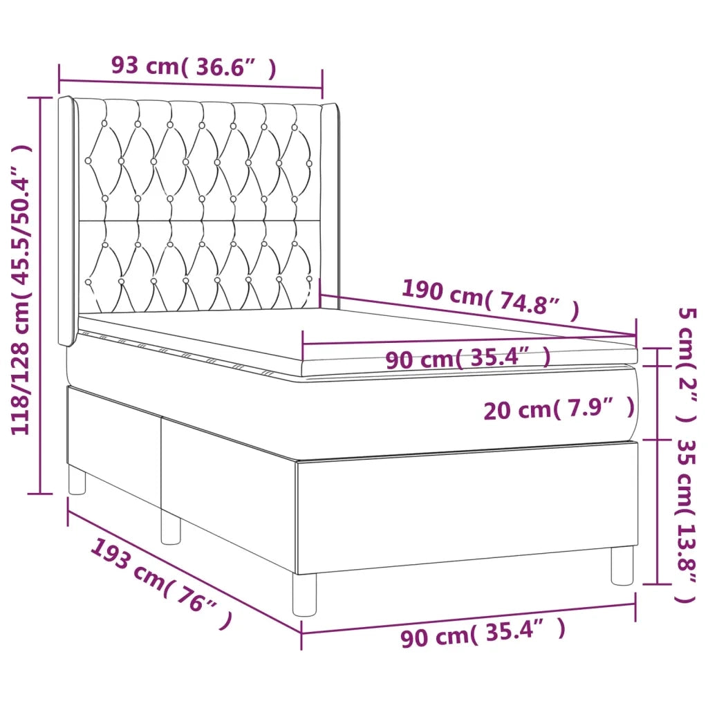 Letto a Molle Materasso e LED Grigio Chiaro 90x190 cm Velluto 3139715