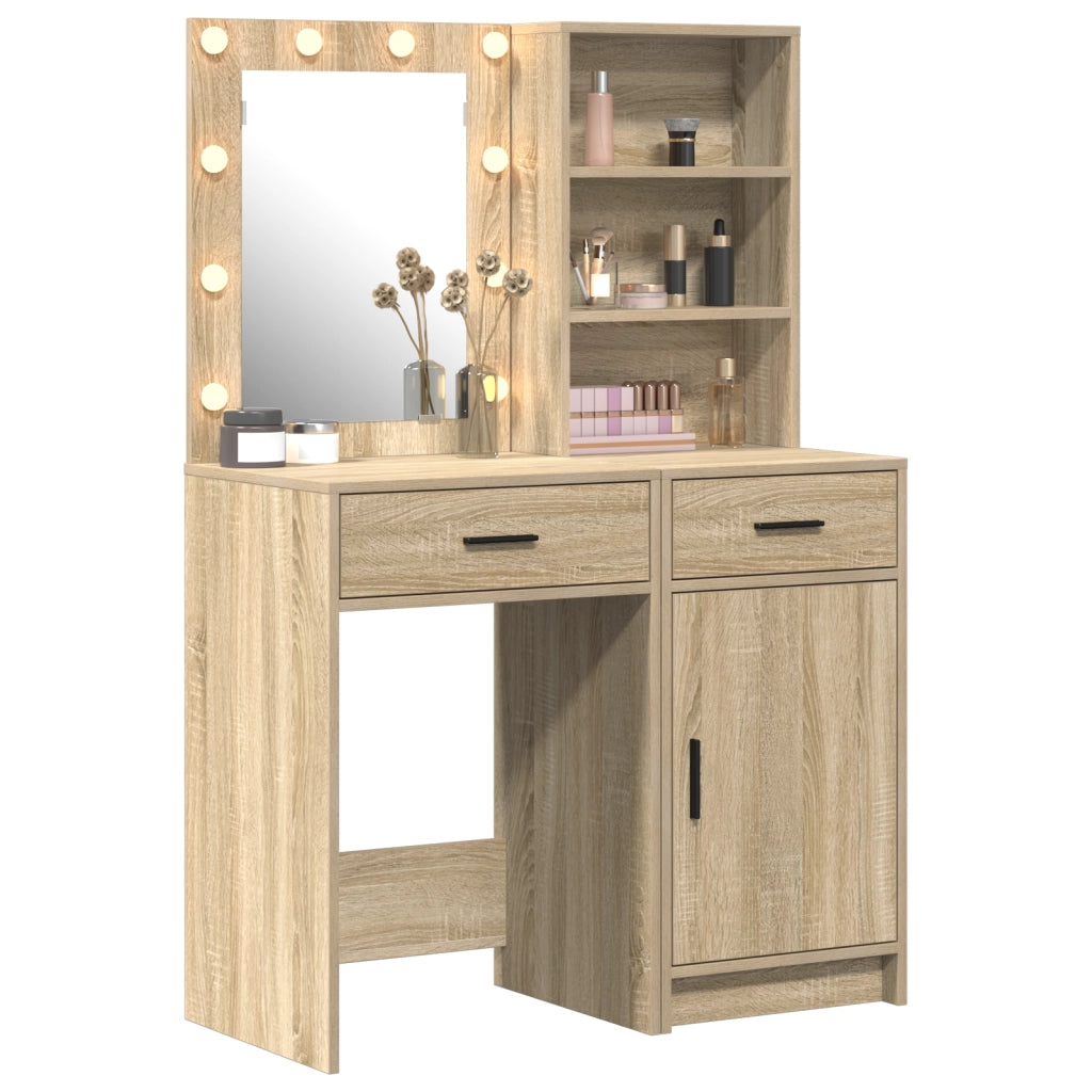 Set di 2 pezzi di toeletta con LED in legno ingegnerizzato Rovere Sonoma