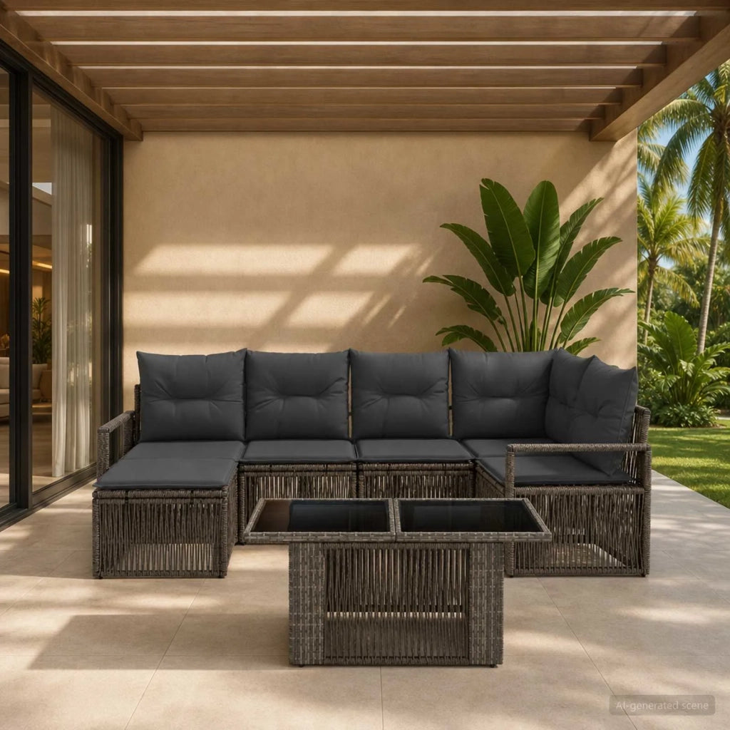 Set Divano da Giardino 7 pz Grigio e Grigio Scuro polyrattan 3437129