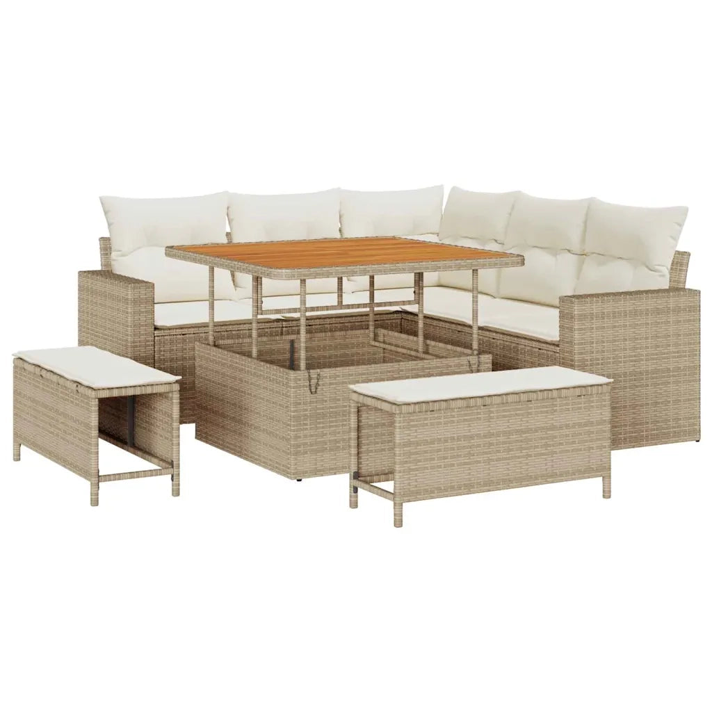 Set Divano da Giardino 9 pcs Beige e Crema polyrattan