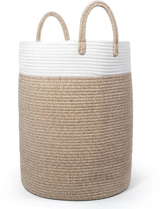Wastino con maniglia, contenitore per giocattoli, cassetto per oggetti, grande contenitore per bambino, cassettiera per camera da letto (marrone e bianco, D 38 x H 50 cm)