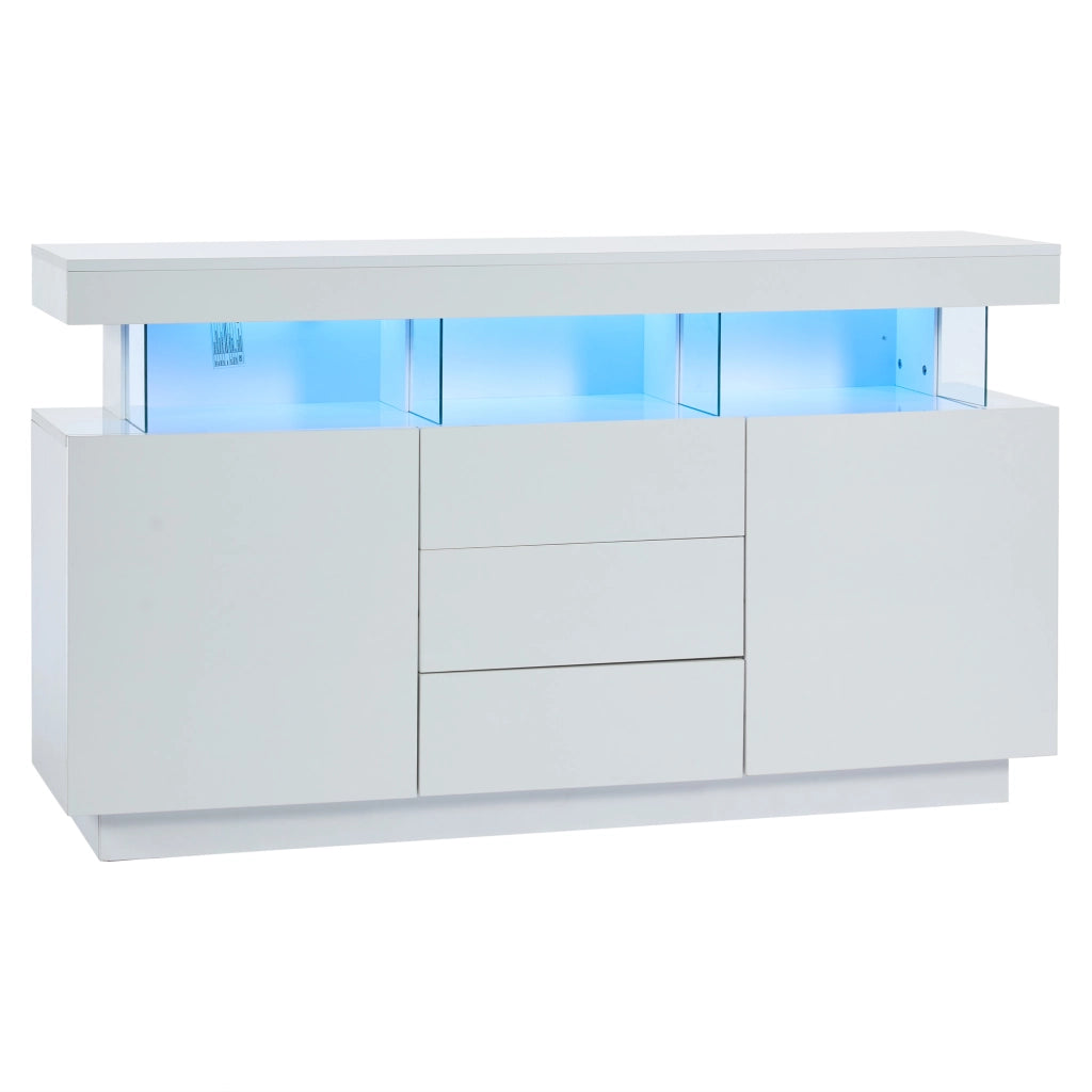 Mobile TV moderno - Zephmum- 140x35x80cm- Bianco- Lucido, bar caff¨¨, striscia LED 16 colori