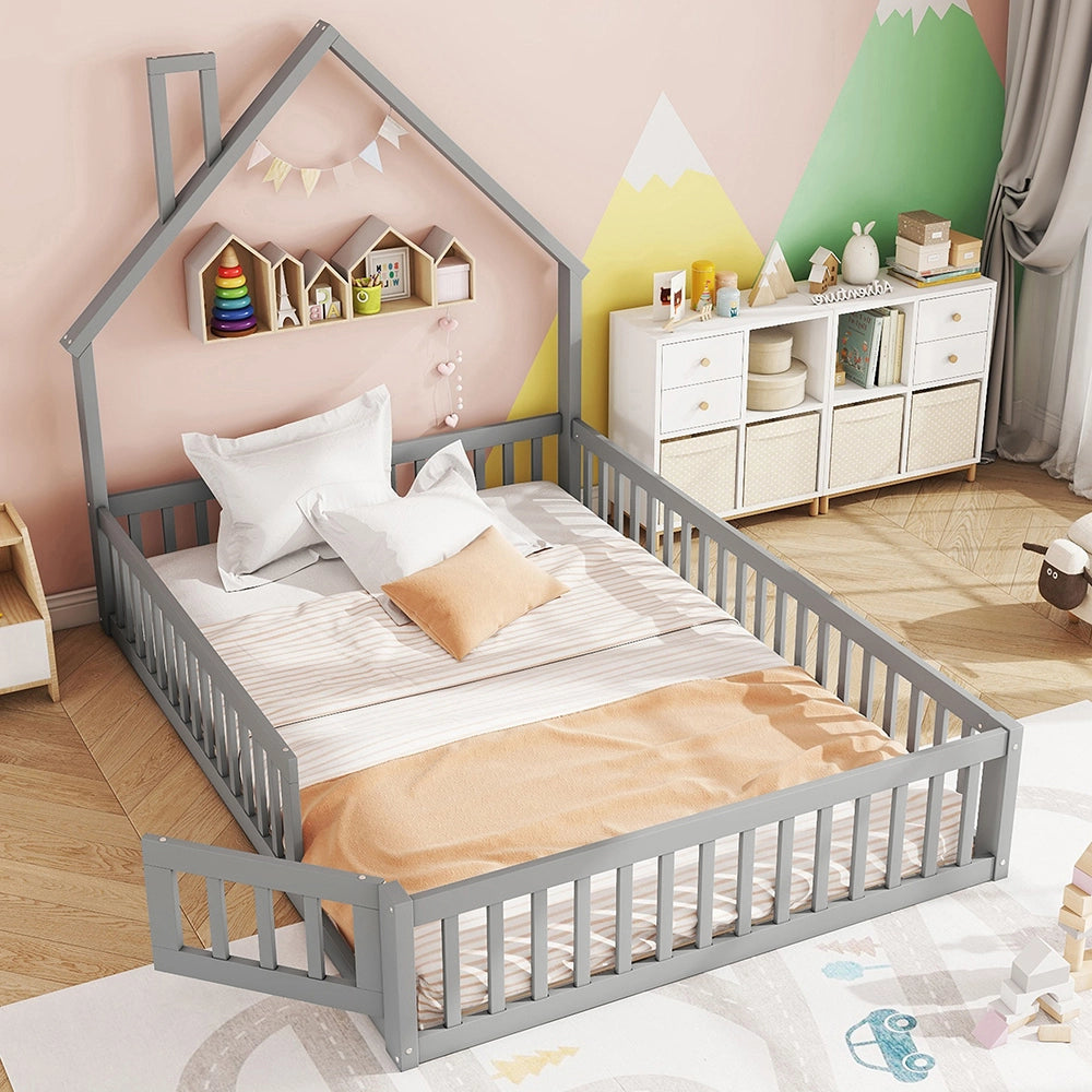 Letto cabina per bambini - Xylo - 140x200 cm - Grigio - Pino massello