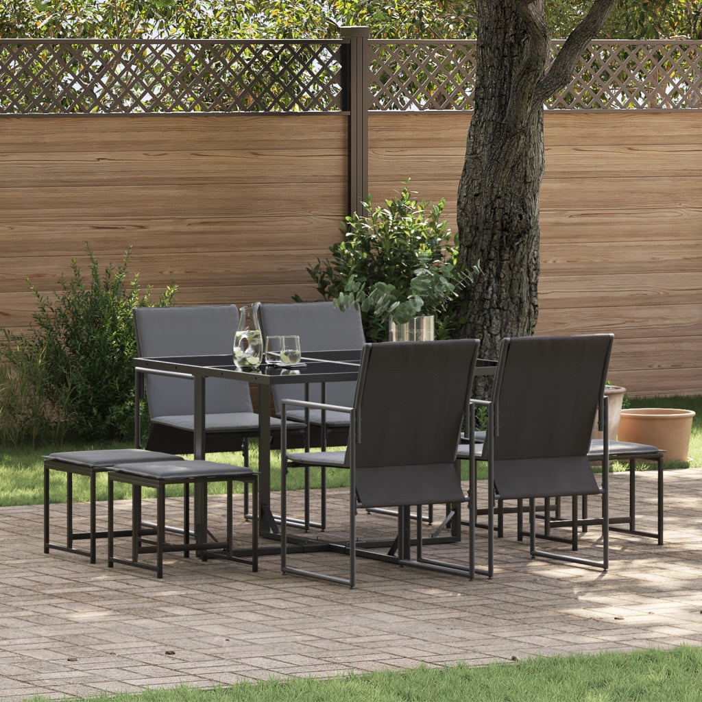 Set da pranzo da giardino  in 10 pezzi con cuscini in acciaio e Textilene
