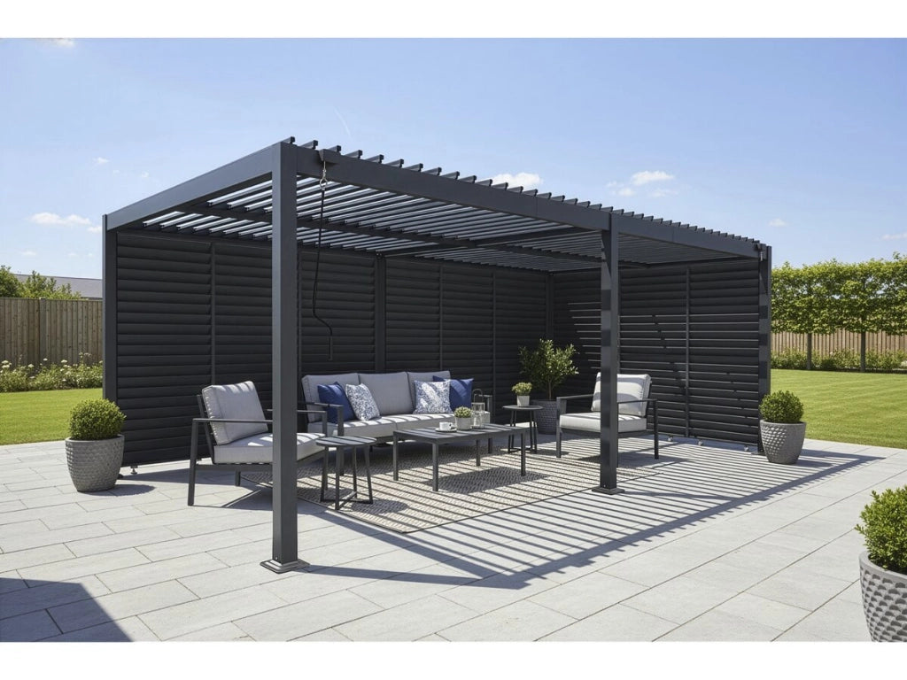 Pergola bioclimatica con 9 lamelle in alluminio "Kensington" - 3 x 6 m - Grigio