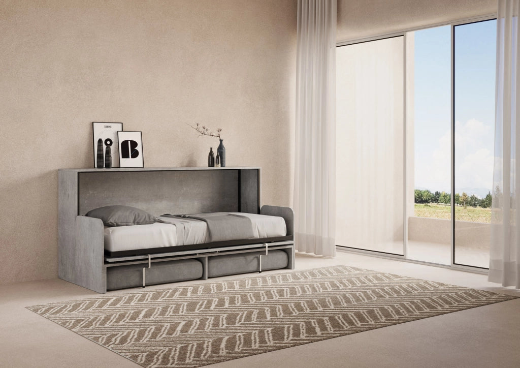 Letto Singolo A Scomparsa Kando Con Divano Cemento e Grigio